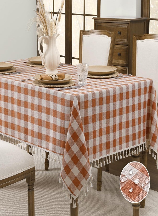 Romanstile Fall Checkered Tablecloth Rectangle, Thanksgiving Linen Cotton Gingham Table Cloth with Tassel, Wrinkle Free Buffalo Plaid Table Cover for Dining Party Decor - 55 x 84 Inch, Orange - Image 1